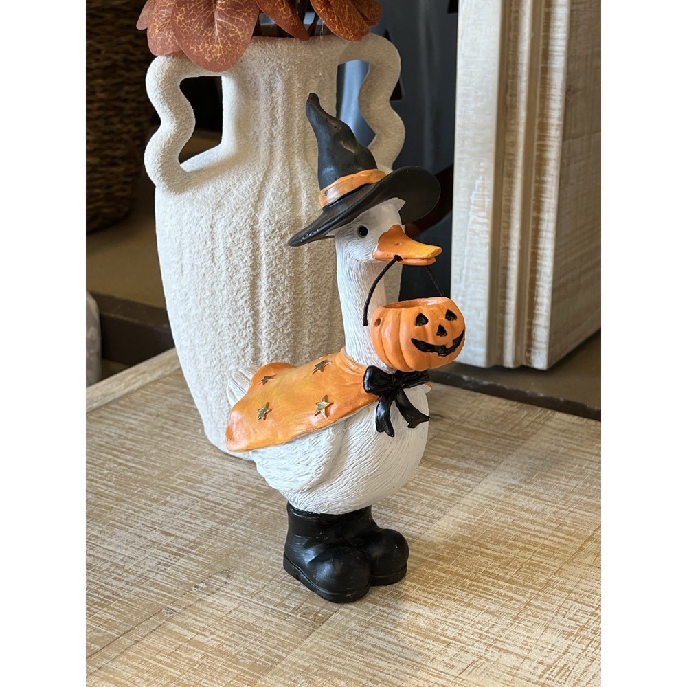 Halloween Witch Goose Statue Spooky Fall Tabletop Figurine Pumpkin Decor New 7in